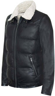Heren leren gewatteerde biker pufferjack - Brasilia - maat 4XL Zwart