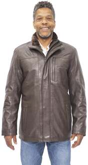 Heren leren halflange jas-Hanoi Bruin - 5XL