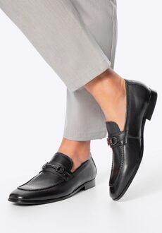 Heren Leren Loafers met Gesp op Band Zwart Natuurlijk Leer