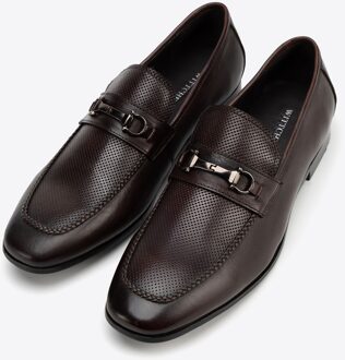 Heren Leren Loafers met Gesp op de Band, Donkerbruin, Natuurlijk Leer Donker Bruin