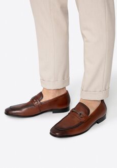 Heren Leren Loafers met Gesp op de Riem, Lichtbruin, Natuurlijk Leer