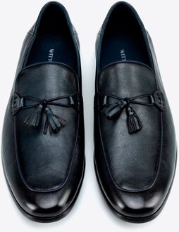 Heren Leren Loafers met Kwastje, Marineblauw, Natuurlijk Leer Donkerblauw