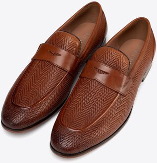 Heren Leren Mocassins met Visgraatmotief, Lichtbruin, Natuurlijk Leer
