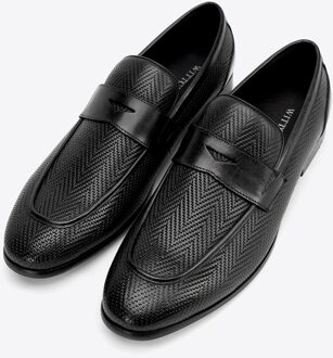 Heren Leren Mocassins met Visgraatmotief Zwart Echt Leer