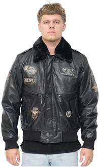 Heren leren US Air Force bomberjack-Wellington Zwart - M