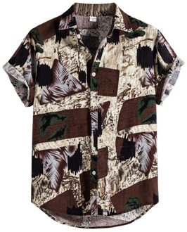 Heren Linnen Hawaiian Shirts Tops Zomer Etnische Print Tees Shirt Korte Mouw Blouse Tops Mannen Kleding Chemise Homme Shirt Xxl