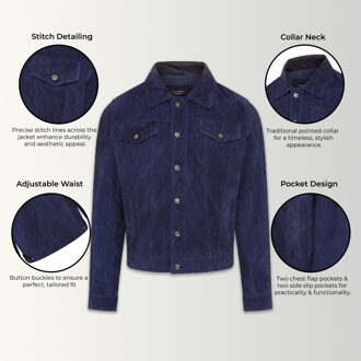 Heren marineblauwe geitensuède leren spijkerjas - Nurmes Navy