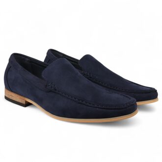 Heren marineblauwe suède loafers, lichtgewicht instappers en casual schoenen Navy
