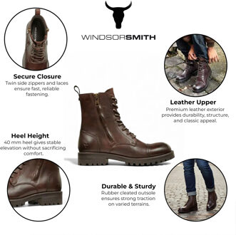 Heren Marron Bruine Leren Militaire Gevechtslaarzen - Willem Kastanjebruin - EU 40