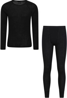 Heren Merino Wol Thermische Basislagen Set (Zwart) - 2XS