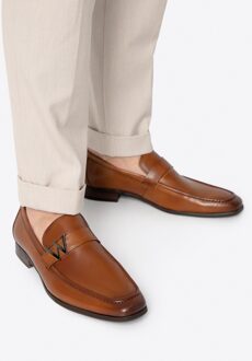 Heren mocassins van echt leer met metalen logo, bruin