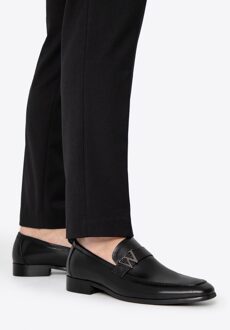 Heren mocassins van echt leer met metalen logo zwart echt leer