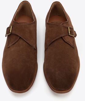 Heren Monkschoenen in Donkerbruin Suède Leer Donker Bruin