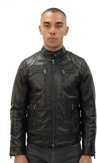 Heren Moto lederen bikerjack-Taiwan - maat 3XL Zwart