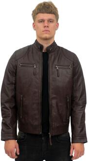 Heren Moto lederen bikerjack-Taiwan - maat 4XL Bruin