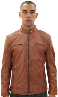 Heren Moto lederen bikerjack-Taiwan - maat S Bruin