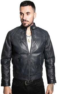 Heren Moto lederen bikerjack-Taiwan Navy - 4XL