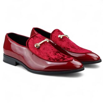 Heren nette rode loafers met leren voering en fluwelen instappers Rood - EU 41