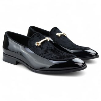 Heren nette zwarte loafers met leren voering en fluwelen instappers - EU 42