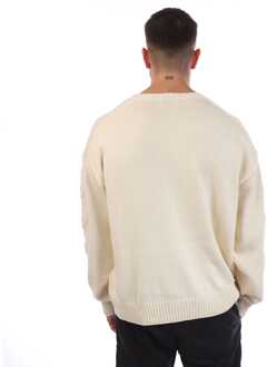 Heren Off White 3D Diagonaal gebreid crewneck sweatshirt in crème - L