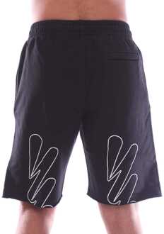 Heren Off White Wave Outline Diagonaal Sweat Shorts in Zwart-Wit - M