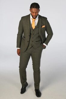 Heren olijfgroene wolmix tweed formele broek - 28 (Taille)