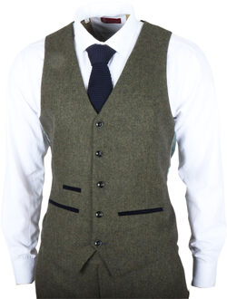 Heren olijfgroene wolmix tweed formele vesten - 42 (Borst)