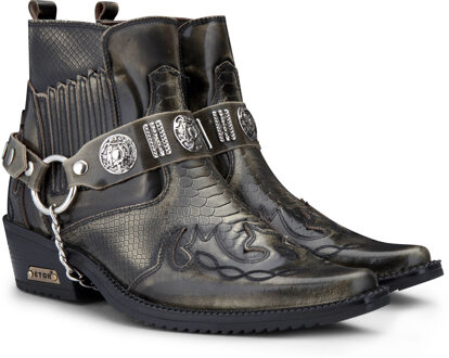 Heren olijfkleurige slangenleer Winklepicker cowboy lederen enkellaarzen - EU 40