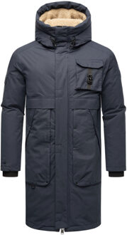 heren outdoorjas Cyriaan met teddyvoering in capuchon en winddicht design Blauw - XL