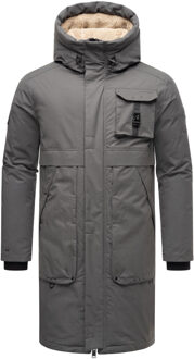 heren outdoorjas Cyriaan met teddyvoering in capuchon en winddicht design - maat Grijs