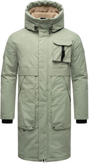 heren outdoorjas Cyriaan met teddyvoering in capuchon en winddicht design - maat L Groen