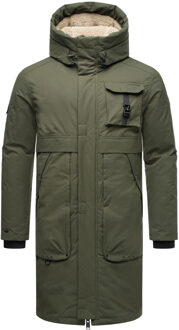 heren outdoorjas Cyriaan met teddyvoering in capuchon en winddicht design - maat M Groen