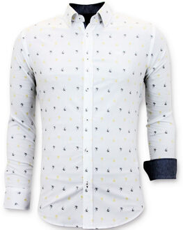 Heren Overhemden Italiaans - Slim Fit - 3047 - Wit - Maten: XL