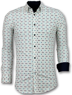 Heren Overhemden Slim Fit - Tetris Motief Heren Hemd - 3023 - Beige - Maten: S