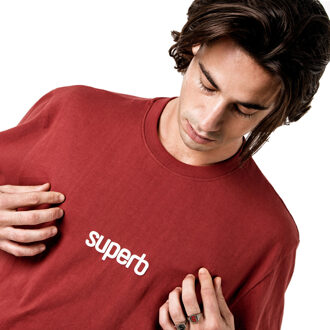 Heren Oversized Katoenen Korte Mouwen T-Shirt Little Core Puffy SPRB3500 Bordeaux - XL