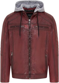 Heren Ox Red Hooded Burgundy Biker Lamsleren Jas - Burten - maat XL Rood
