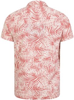 Heren Palm Leaf Beach Overhemd (Donkerrood/Wit) Wit/Rood - S