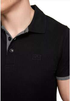 heren polo antraciet korte mouw knoopsluiting Zwart - XL