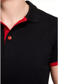 heren polo rood korte mouw knoopsluiting Zwart