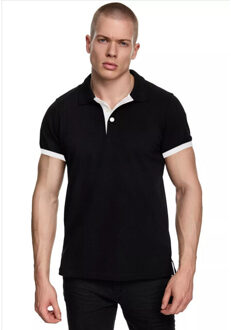 heren polo wit korte mouw knoopsluiting Zwart - XL