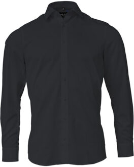 Heren poplin slim overhemd met lange mouwen Zwart - 45 (XXL)