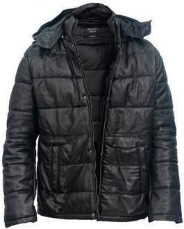 Heren puffer leren bomberjack-Alicante Zwart - S