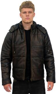 Heren puffer leren bomberjack-Augsburg Zwart