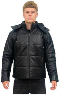 Heren puffer leren bomberjack-Augsburg Zwart