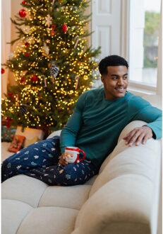 Heren pyjama broek lang donkerblauw gingerbread kerst print - maat XXL Veelkleurig