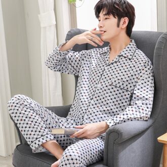 Heren Pyjama Mannen Nachtkleding Katoenen Pyjama Winter Pijama Hombre Mens Nachtkleding Gestreepte Nachtkleding Sleep & Lounge Pyjama Plus Size Beige / XXL