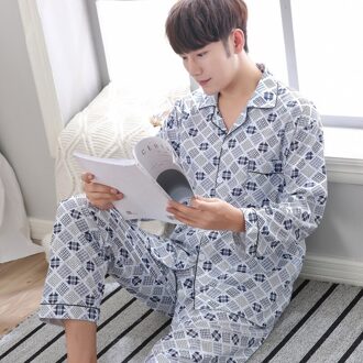 Heren Pyjama Mannen Nachtkleding Katoenen Pyjama Winter Pijama Hombre Mens Nachtkleding Gestreepte Nachtkleding Sleep & Lounge Pyjama Plus Size Blauw / XL