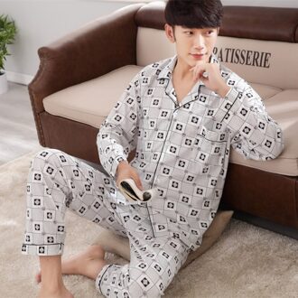 Heren Pyjama Mannen Nachtkleding Katoenen Pyjama Winter Pijama Hombre Mens Nachtkleding Gestreepte Nachtkleding Sleep & Lounge Pyjama Plus Size Grijs / XXXL