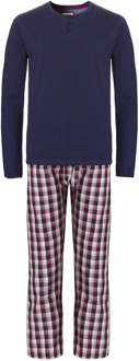 Heren pyjama set lang katoen blauw geblokt Print / Multi - XL