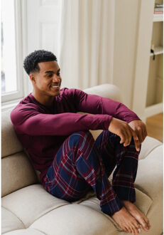 Heren pyjamabroek lang flanel geruit blauw/rood Veelkleurig